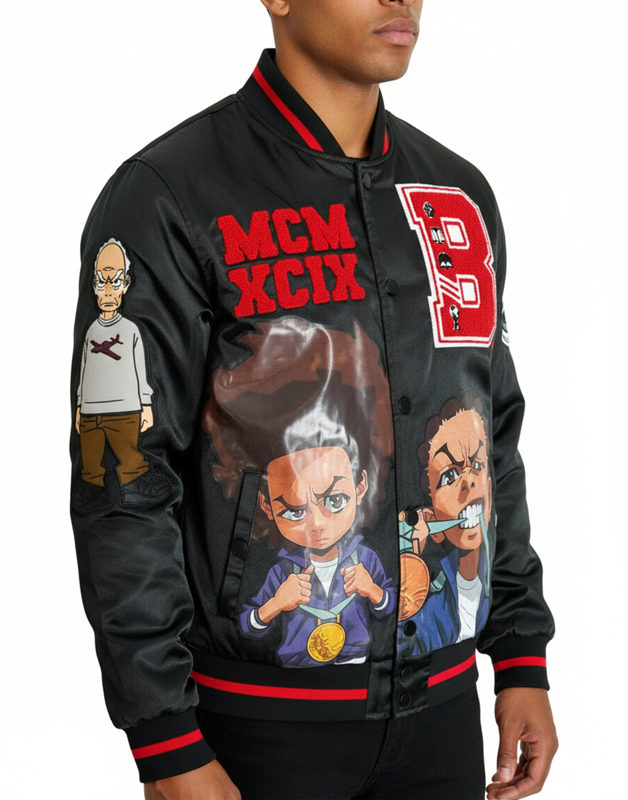The Boondocks - Olympians Black Varsity Satin Jacket - Image 3