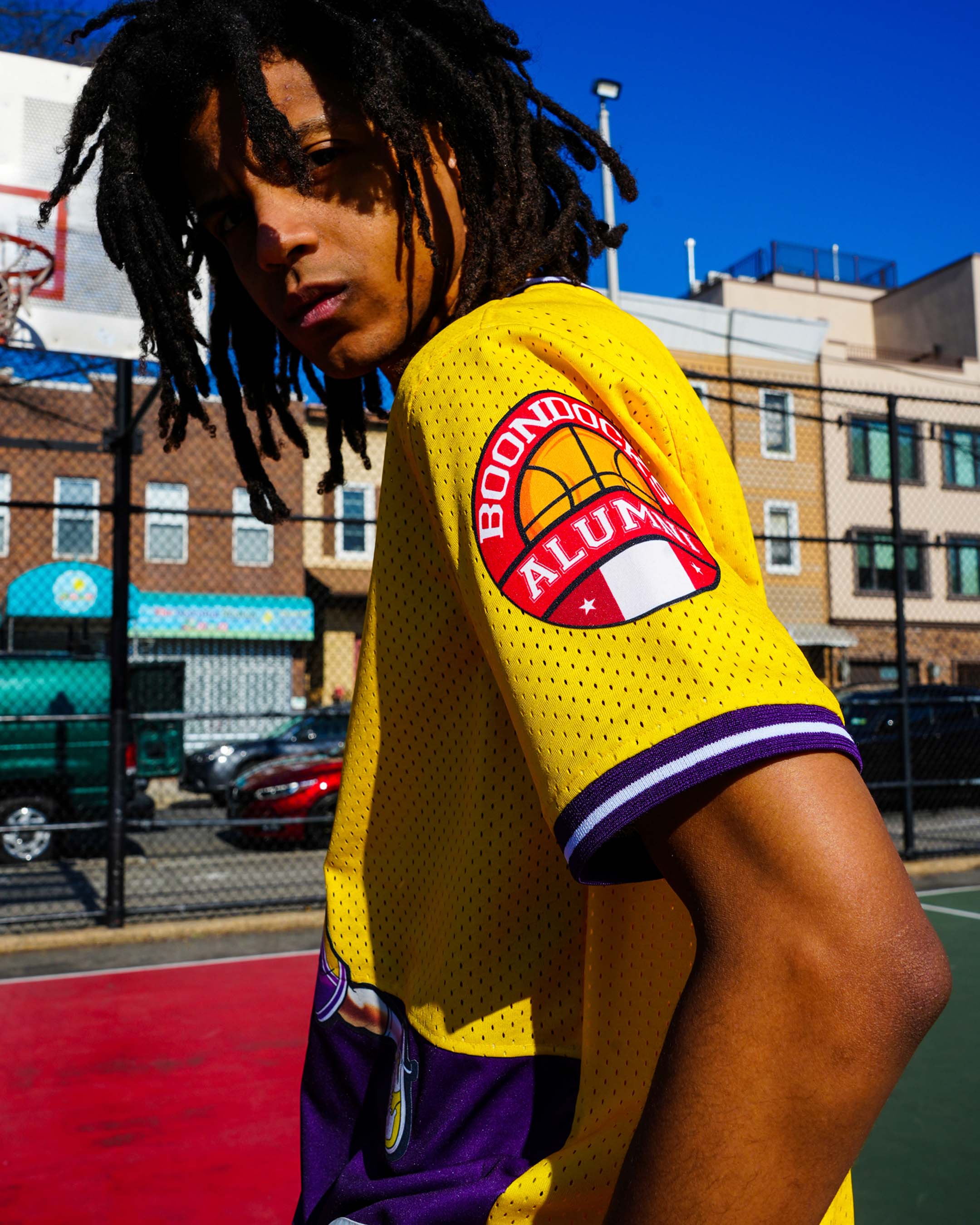 The Boondocks - Air Riley Mesh Knit Yellow & Purple T-Shirt - Image 3