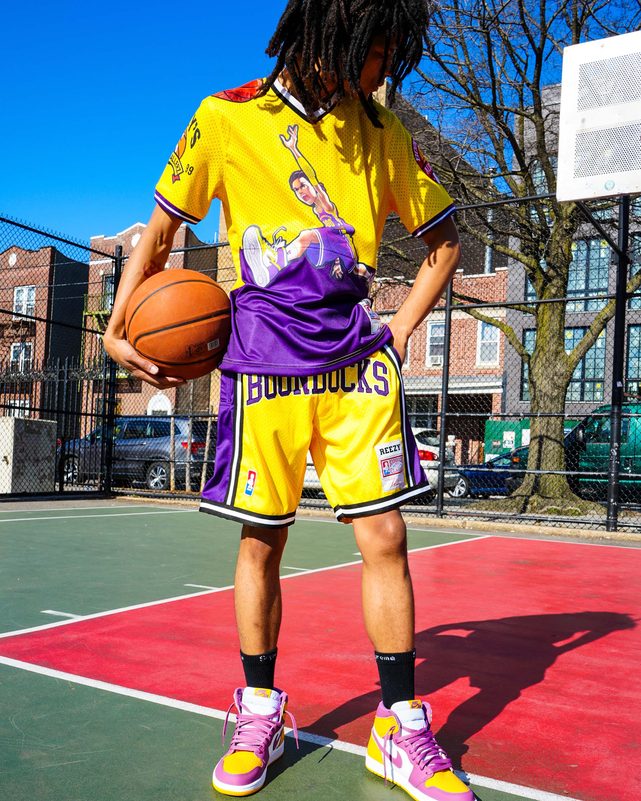The Boondocks - Air Riley Mesh Knit Yellow & Purple T-Shirt - Image 4