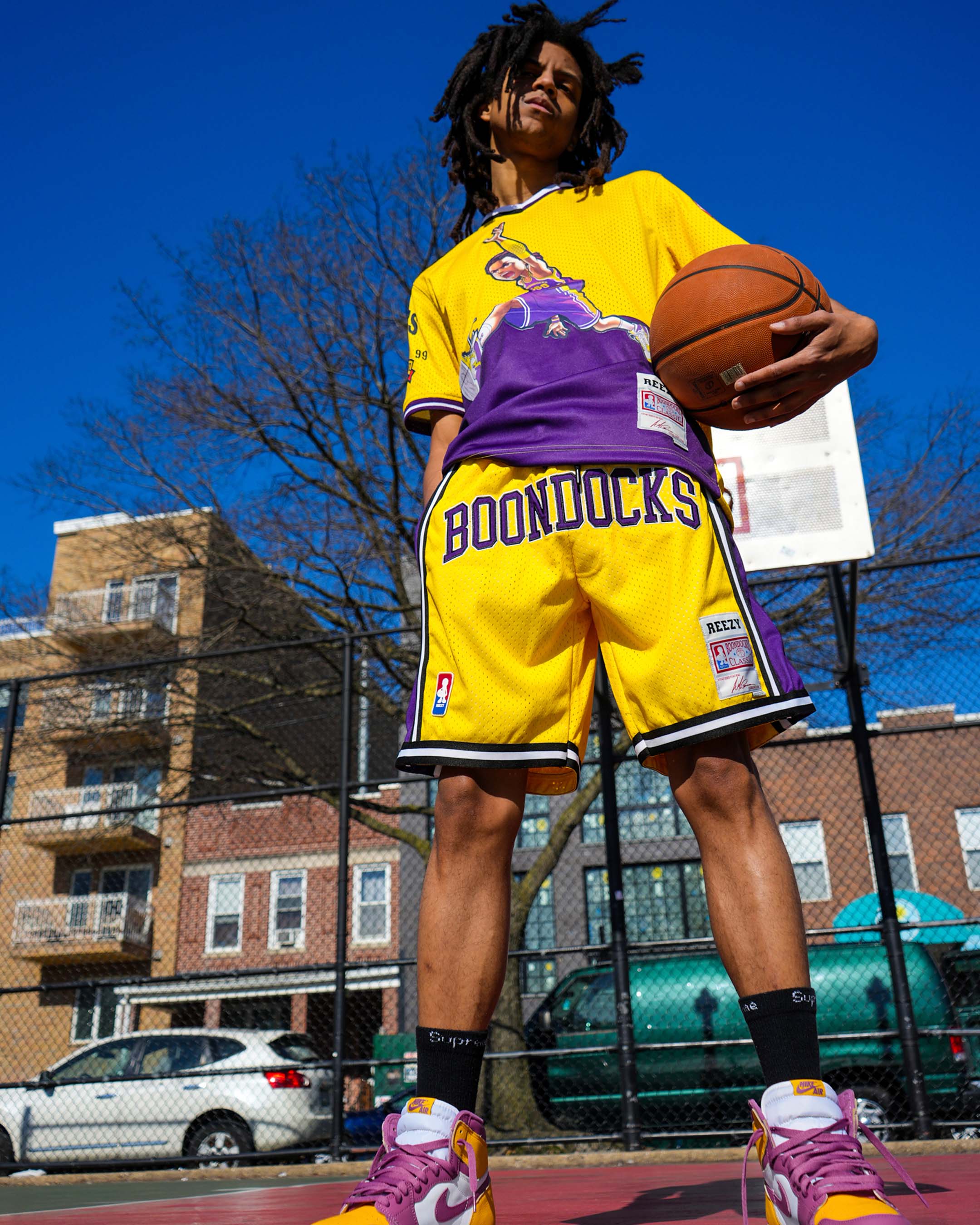 The Boondocks - Air Riley Mesh Knit Yellow & Purple T-Shirt - Image 5