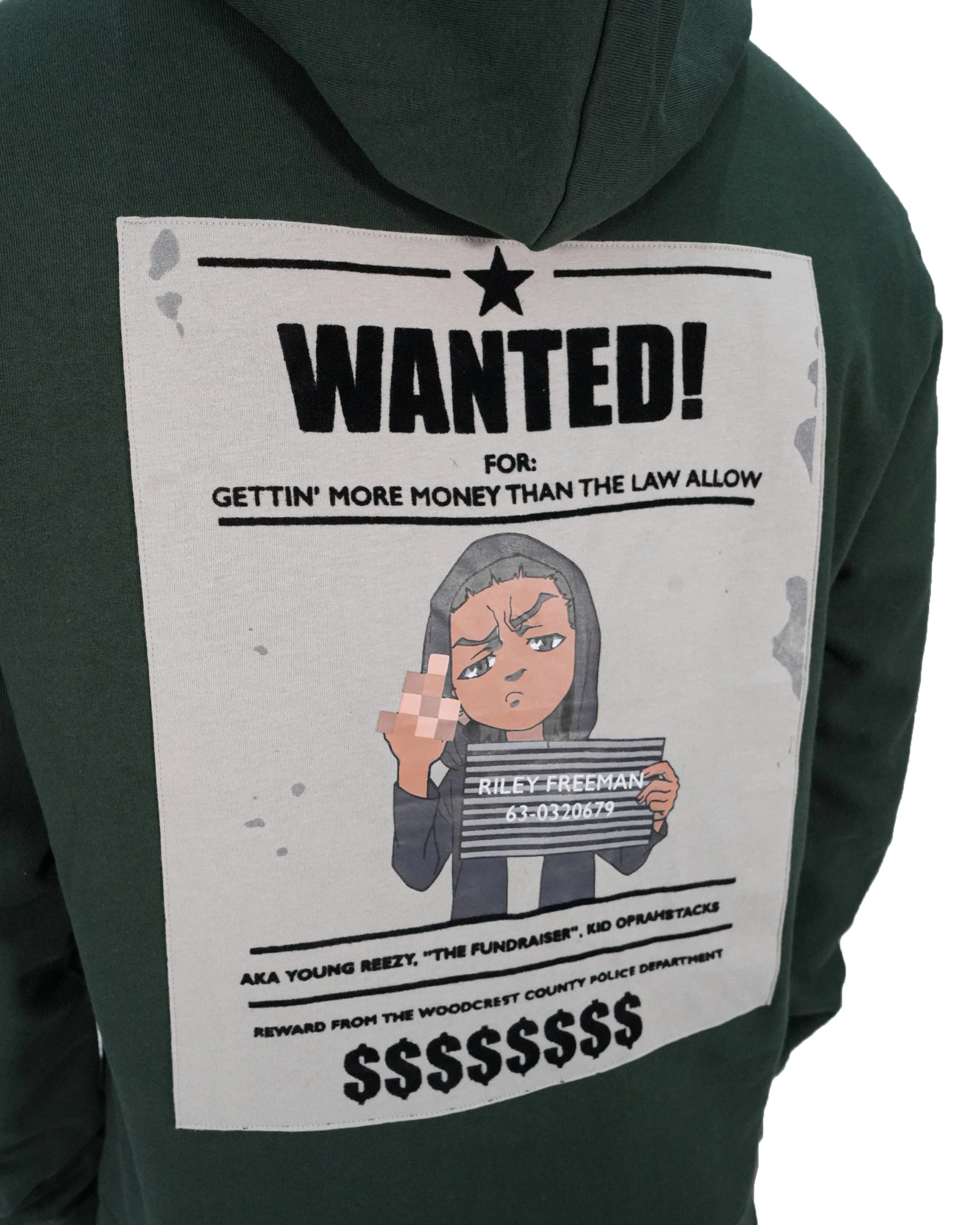 The Boondocks - Riley "WANTED" Forest Green Knit Hoodie - Image 3